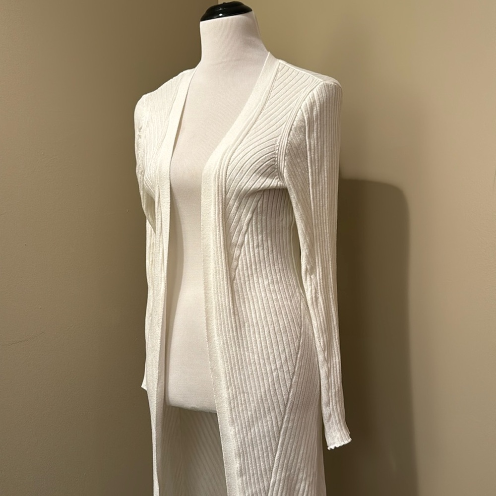Venus ribbed white cardigan long duster open